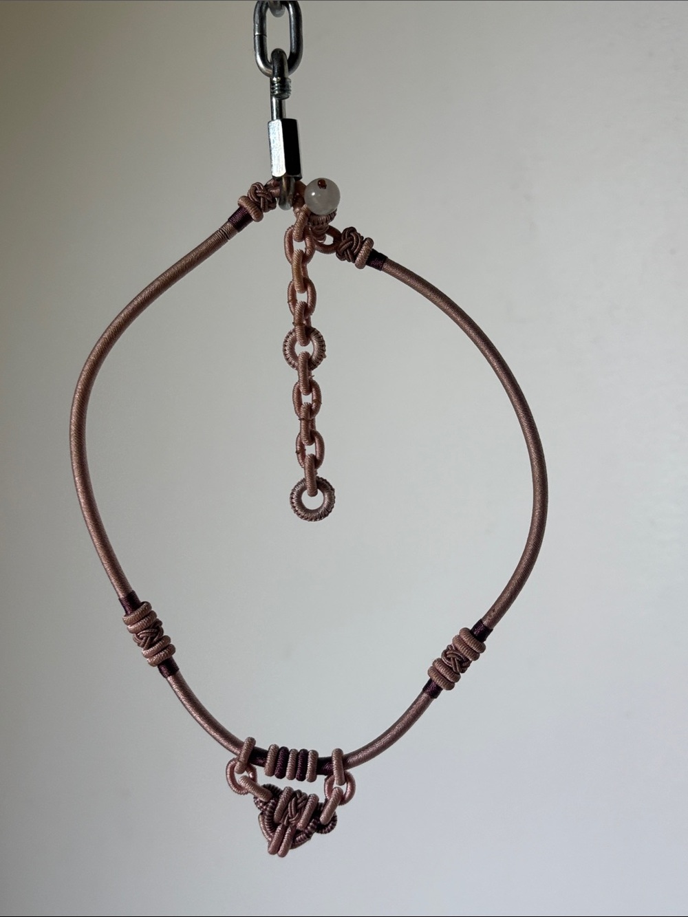 Vintage Handcrafted Taupe Macramé Choker Necklace Adjustable - Picture 2 of 4